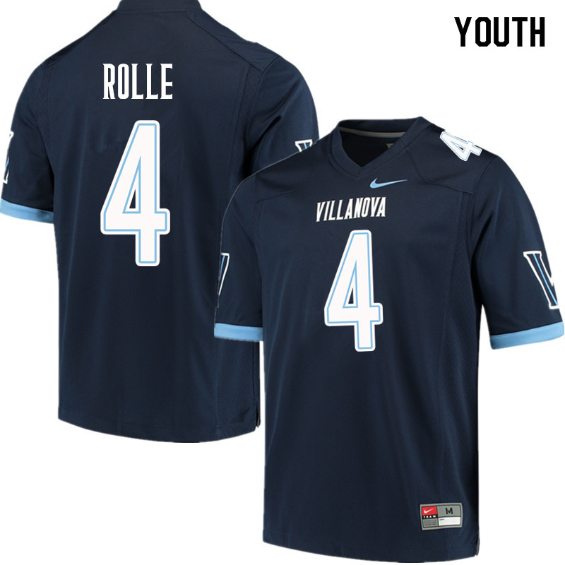 Youth #4 Rob Rolle Villanova Wildcats College Football Jerseys Sale-Navy